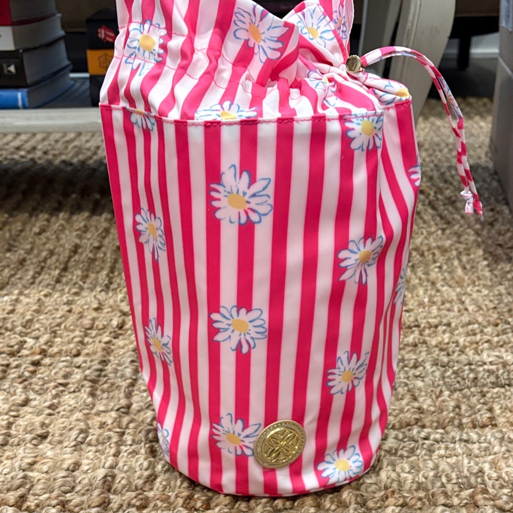Lilly Pulitzer new Pink Striped Floral Drawstring pool pouch